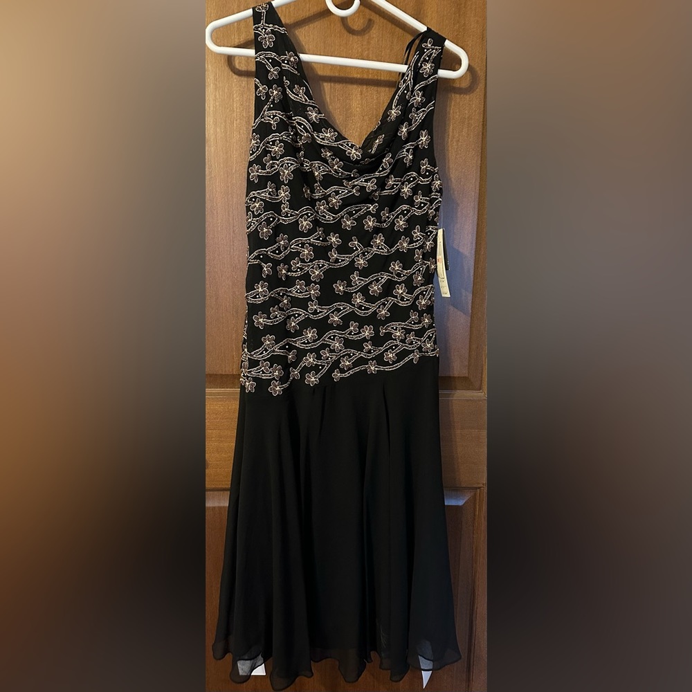 J Kara Black Beaded Cocktail Dress Size 10